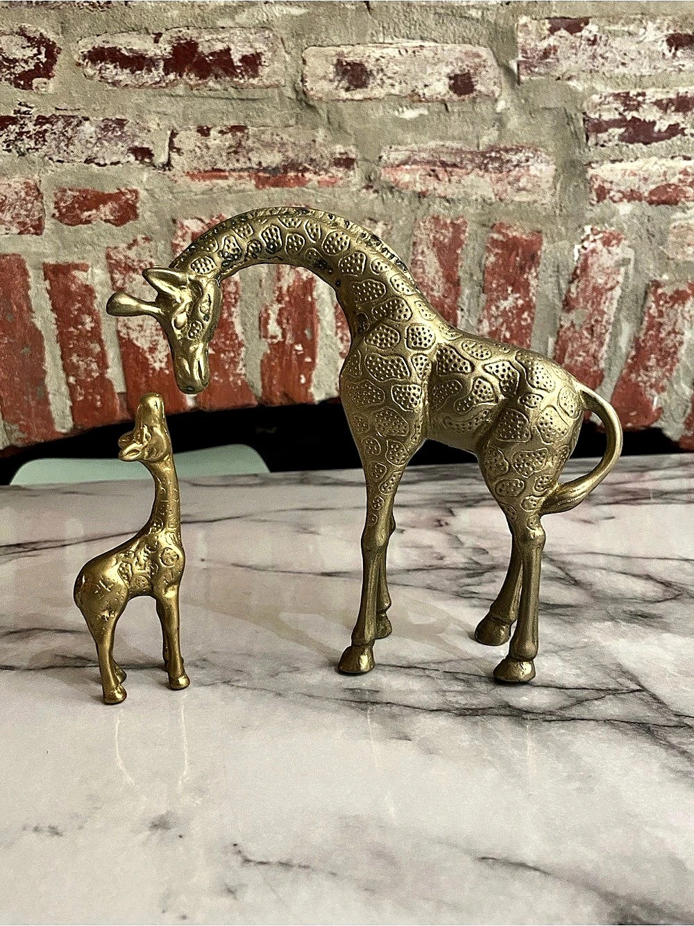 Brass Giraffe Mother & Child Figurines Set